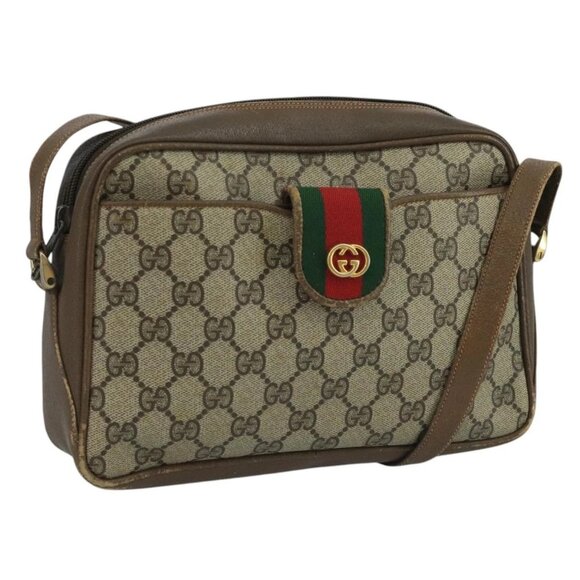 GUCCI GG Supreme Web Sherry Line Shoulder Bag PVC Beige Red Green Auth 111654 - Picture 1 of 16
